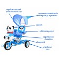 3-kolesový detský bicykel Panda Blue + zvuky + strieška + zábrana + opierka na nohy + rukoväť + úložný box