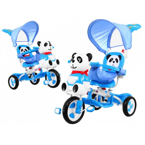 3-kolesový detský bicykel Panda Blue + zvuky + strieška + zábrana + opierka na nohy + rukoväť + úložný box