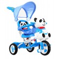 3-kolesový detský bicykel Panda Blue + zvuky + strieška + zábrana + opierka na nohy + rukoväť + úložný box