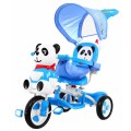 3-kolesový detský bicykel Panda Blue + zvuky + strieška + zábrana + opierka na nohy + rukoväť + úložný box