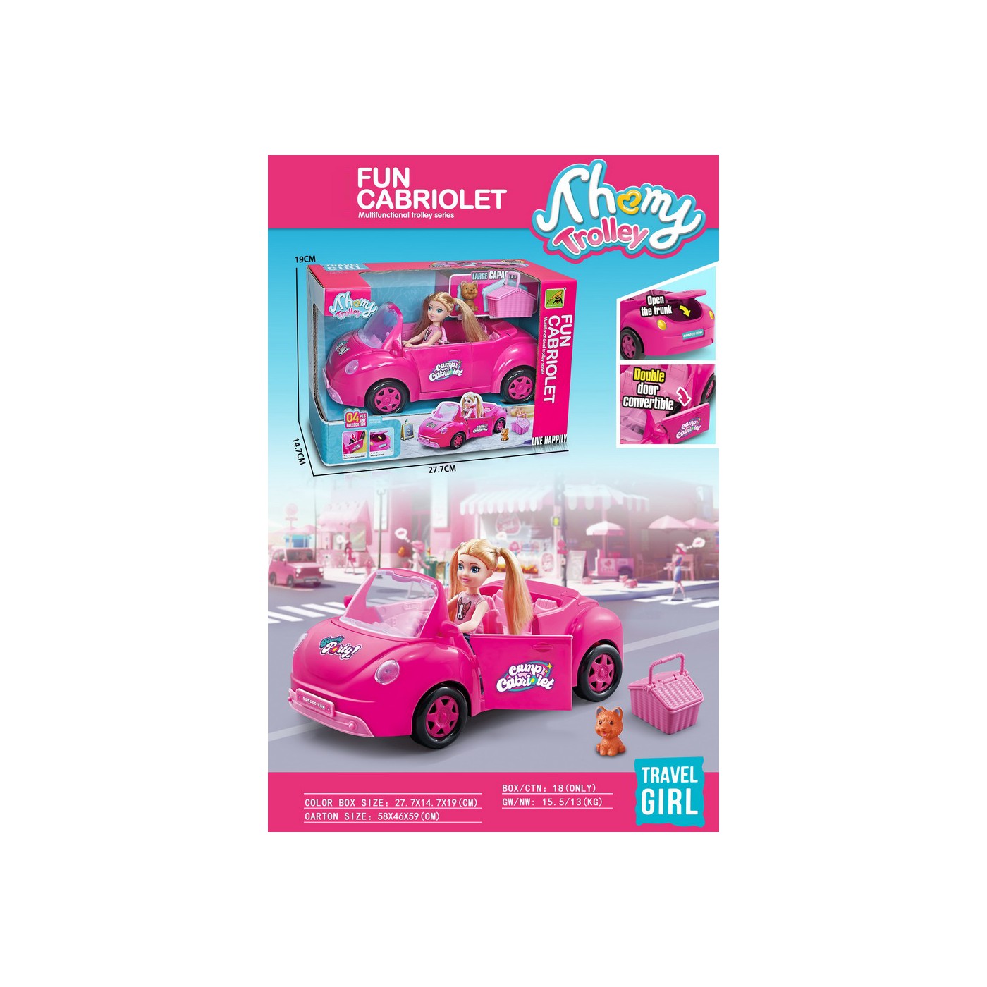 Súprava bábiky a auta + príslušenstva