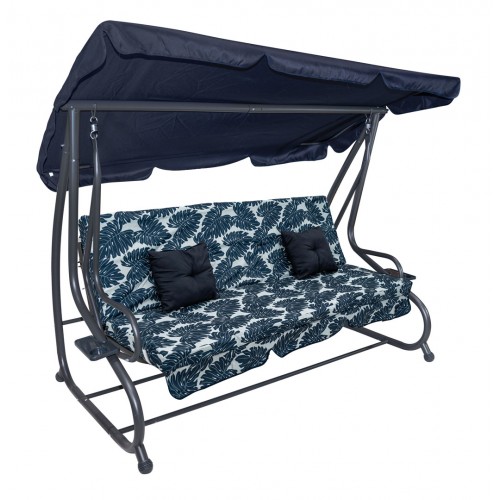Sedadlo na záhradnú hojdačku Textilné 2x1 listy vzor námornícka modrá
