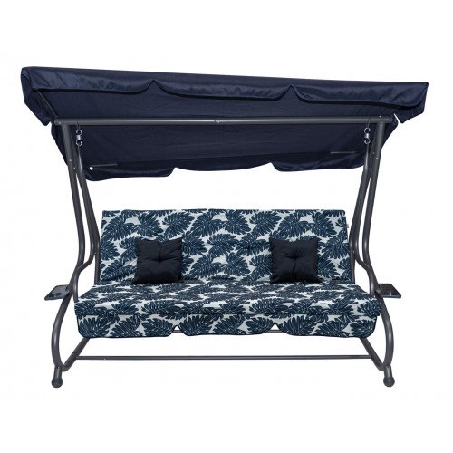 Sedadlo na záhradnú hojdačku Textilné 2x1 listy vzor námornícka modrá