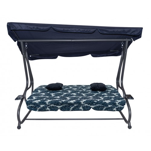 Sedadlo na záhradnú hojdačku Textilné 2x1 listy vzor námornícka modrá