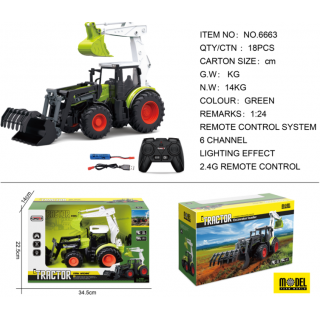 R/C traktor 1:24 zelený s funkciou rýpadla