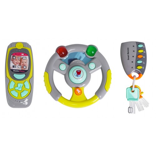 Interaktívna sada Šoféra pre deti 3+ Volant + Ovládač s kľúčmi + Telefón + Zvuky Svetlá