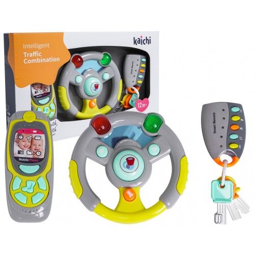 Interaktívna sada Šoféra pre deti 3+ Volant + Ovládač s kľúčmi + Telefón + Zvuky Svetlá