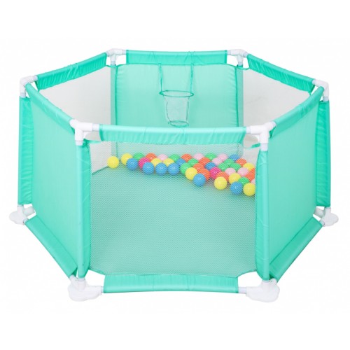 Ohrádka pre deti 18m+ Farebné loptičky 50 ks. + Koš na hranie + Detské ihrisko so sieťou Oplotenie Suchý bazén