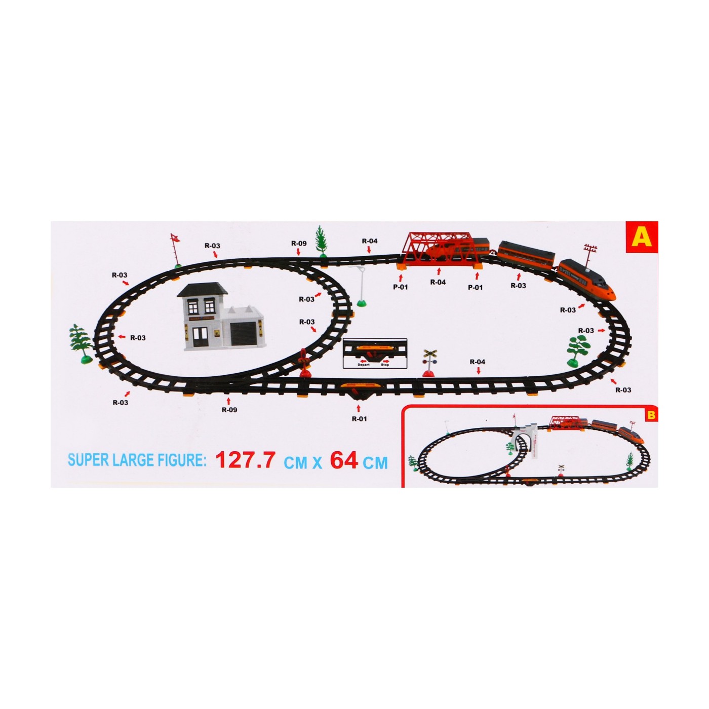 Veľký vláčik s koľajnicami pre deti 3+ Vlak s vagónom + Slučka + Príslušenstvo 56 ks.