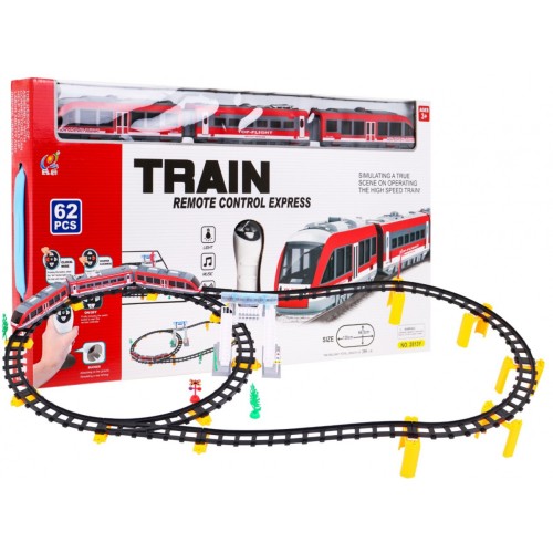 Diaľkovo ovládaný vláčik pre deti 3+ Vlak s vagónmi + Výšky + Príslušenstvo 62 ks.