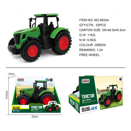 Zelený poľnohospodársky traktor