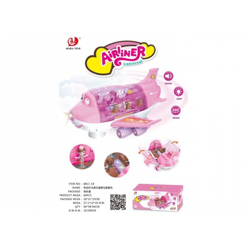 LIETADLO Ružové lietadlo so svetlami a zvukmi + príslušenstvo