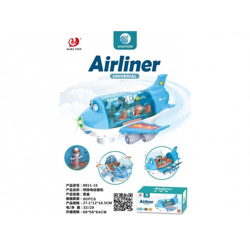 AIRLINER Modré lietadlo so svetelnými a zvukovými funkciami + príslušenstvo