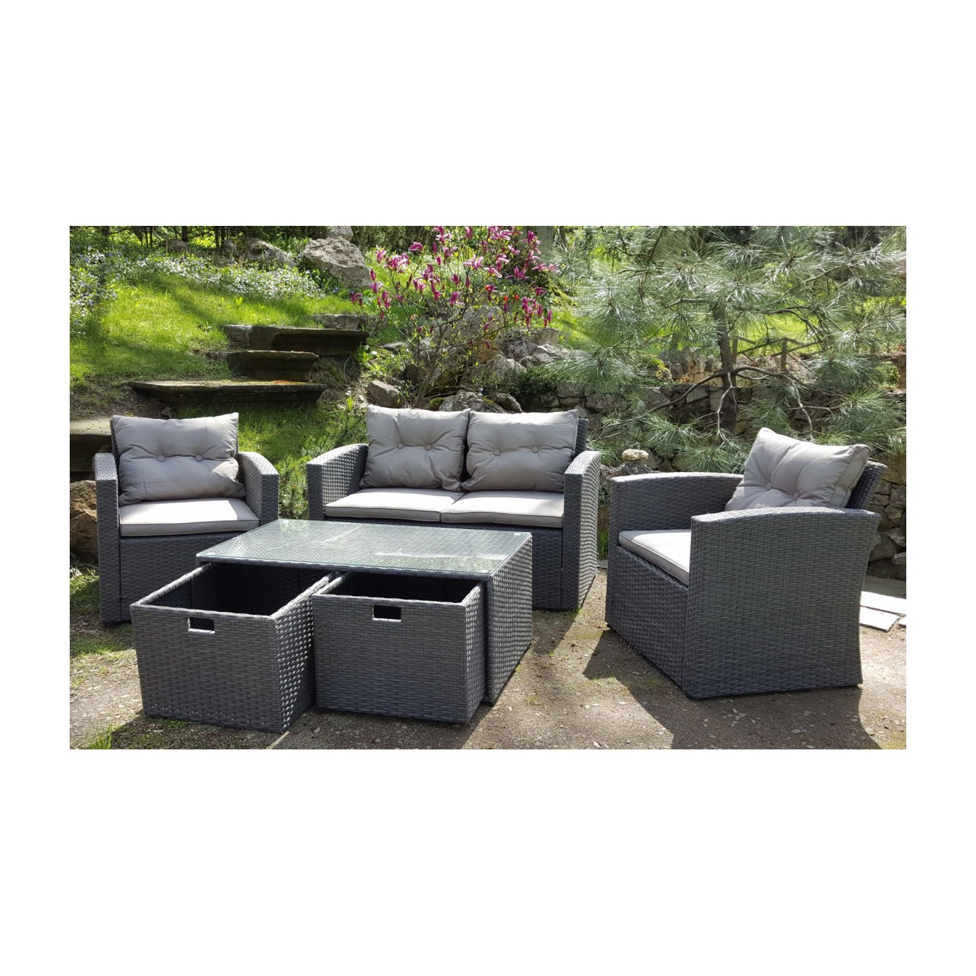 Súprava Záhradného Nábytku so Zásuvkami Technorattan