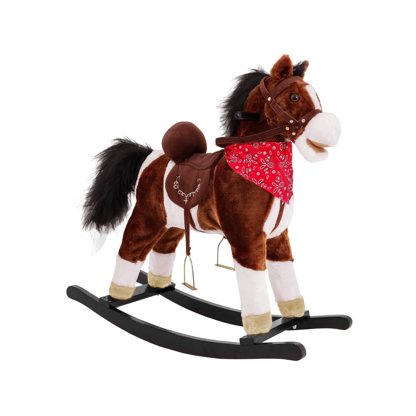 Kovbojský detský hojdací koník tmavohnedý + Interaktívne funkcie