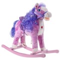 Fialový hojdací koník pre dievčatá + Interaktívne funkcie + Plyš Drevo