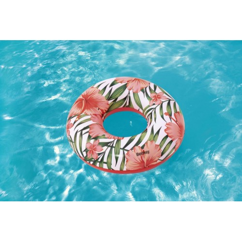 Plávací kruh TROPICAL PALMS Listy Palmy Biele BESTWAY