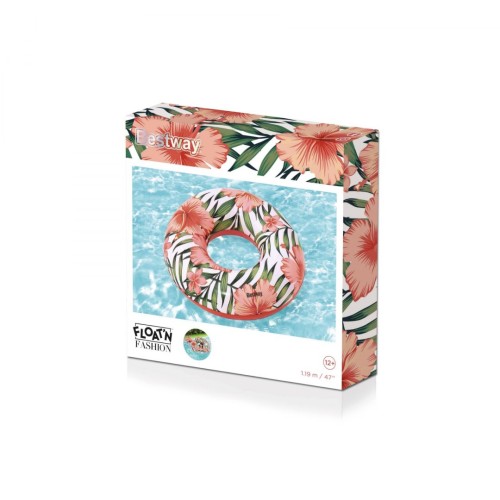 Plávací kruh TROPICAL PALMS Listy Palmy Biele BESTWAY