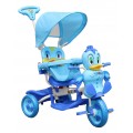 Detský 3-kolesový bicykel Duck Blue + zvuky + strecha + zábrana + opierka na nohy + rukoväť + úložný priestor