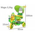 Detský bicykel Green Duck s 3 kolesami + zvuky + strecha + zábrana + opierka na nohy + rukoväť + úložný priestor