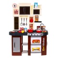 Interaktívna hnedá Kuchyňa pre deti 3+ Horáky so zvukom a svetlom + Kohútik s vodou + Príslušenstvo 58 ks.