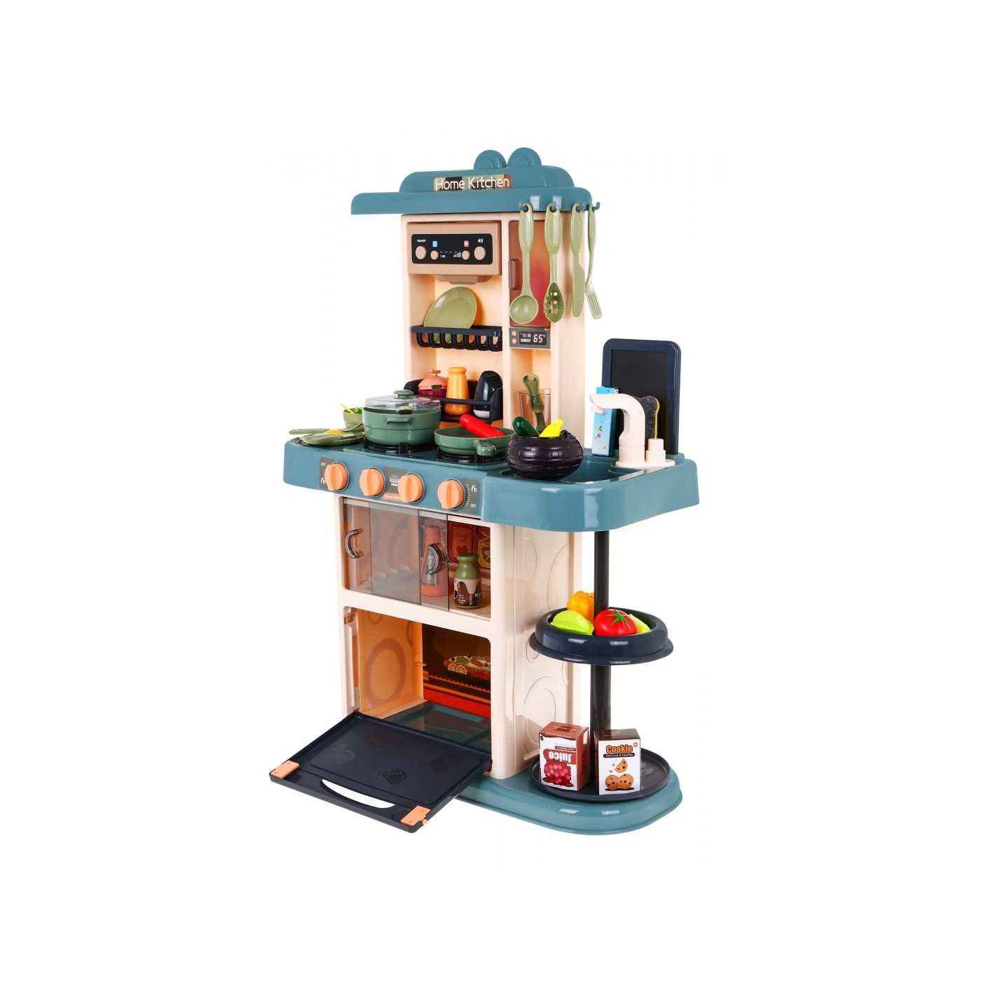 Multifunkčná 43 ks. Kuchyňa pre deti 3+ Kohútik s vodou + Interaktívny horák + Audio panel + Kriedová tabuľa