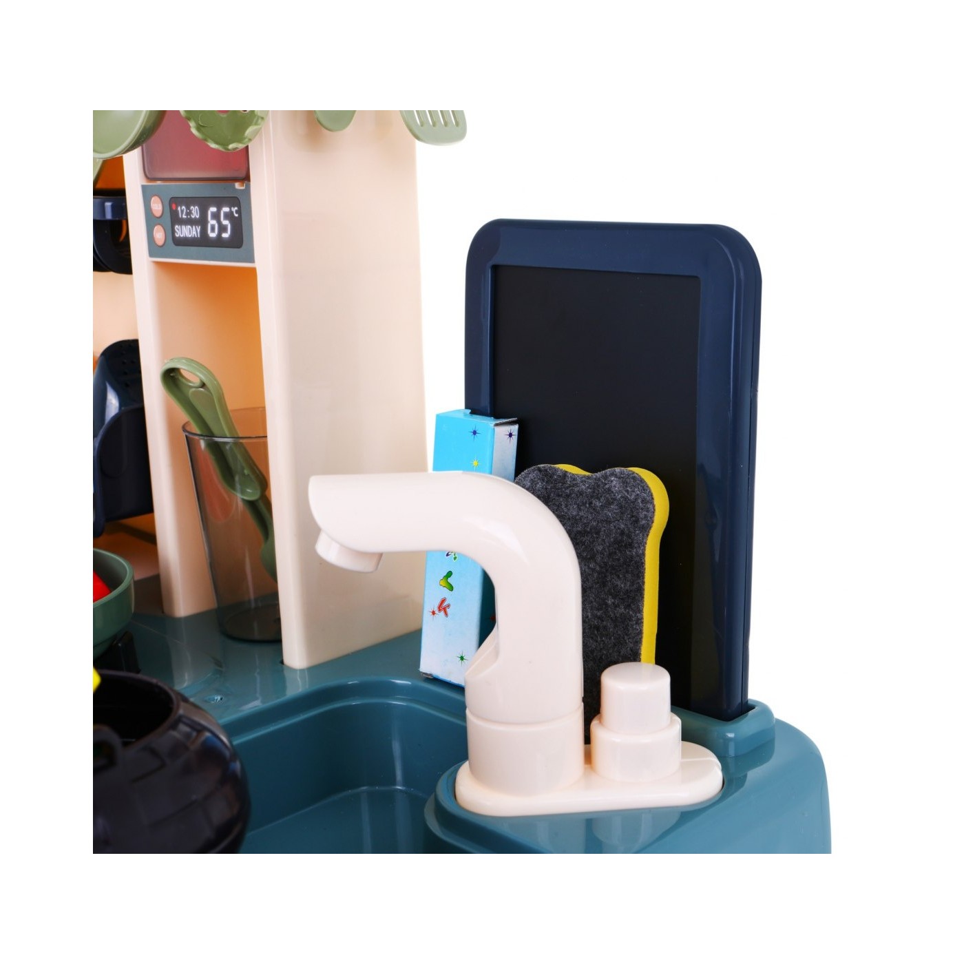 Multifunkčná 43 ks. Kuchyňa pre deti 3+ Kohútik s vodou + Interaktívny horák + Audio panel + Kriedová tabuľa