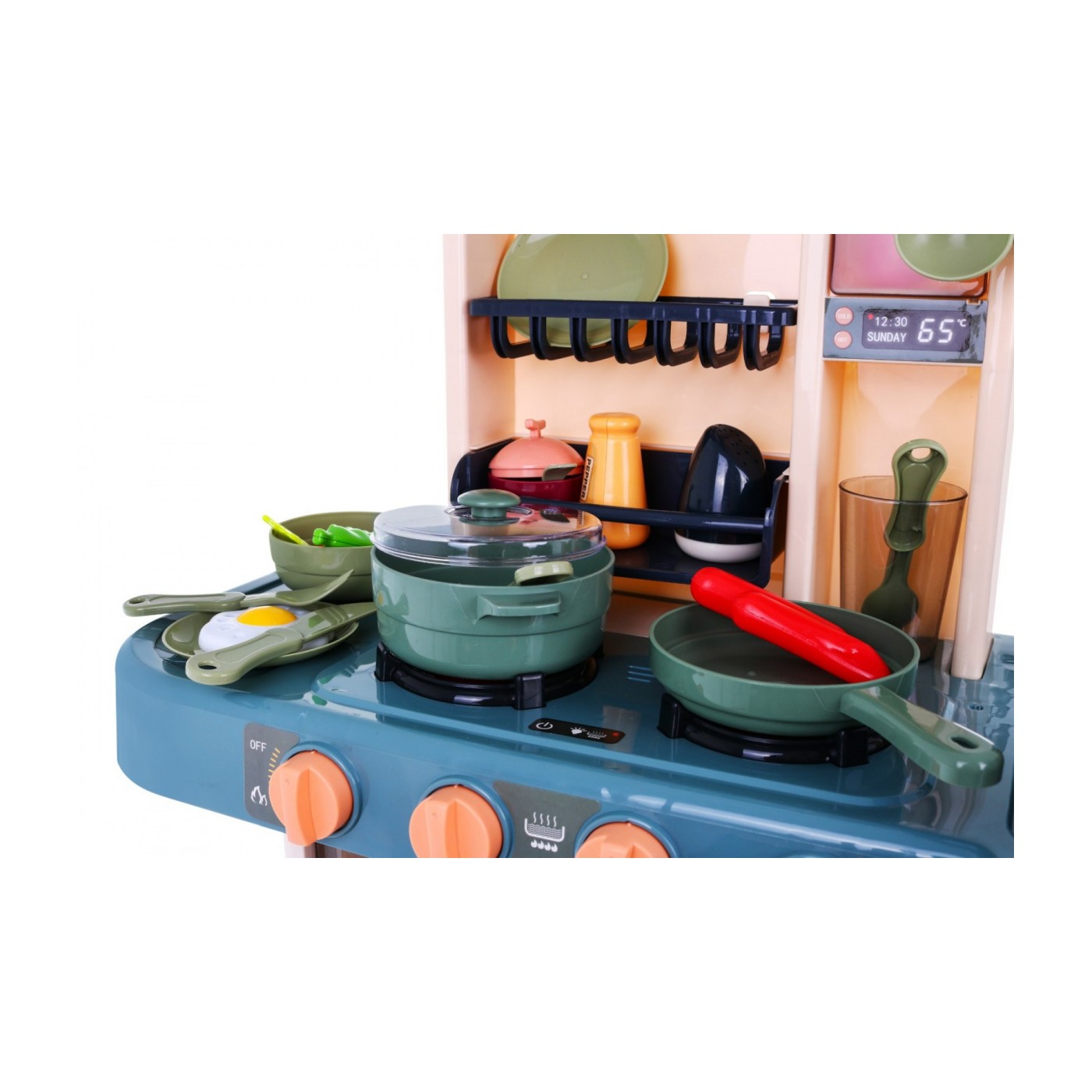 Multifunkčná 43 ks. Kuchyňa pre deti 3+ Kohútik s vodou + Interaktívny horák + Audio panel + Kriedová tabuľa