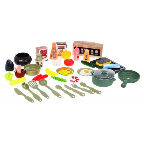 Multifunkčná 43 ks. Kuchyňa pre deti 3+ Kohútik s vodou + Interaktívny horák + Audio panel + Kriedová tabuľa