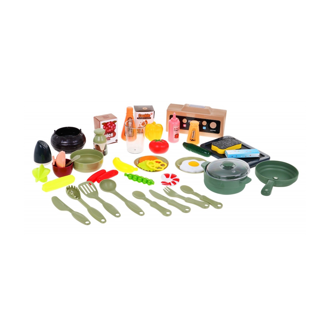 Multifunkčná 43 ks. Kuchyňa pre deti 3+ Kohútik s vodou + Interaktívny horák + Audio panel + Kriedová tabuľa