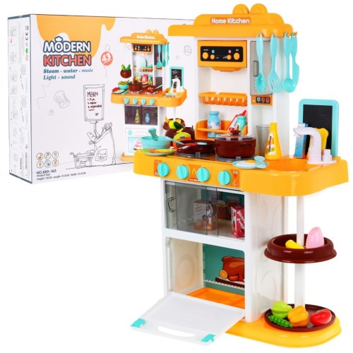 Kuchynský kútik Kuchyňa pre deti Žltý 43 ks. + Interaktívne efekty + Kohútik s vodou