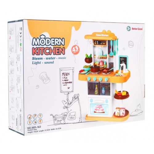 Kuchynský kútik Kuchyňa pre deti Žltý 43 ks. + Interaktívne efekty + Kohútik s vodou