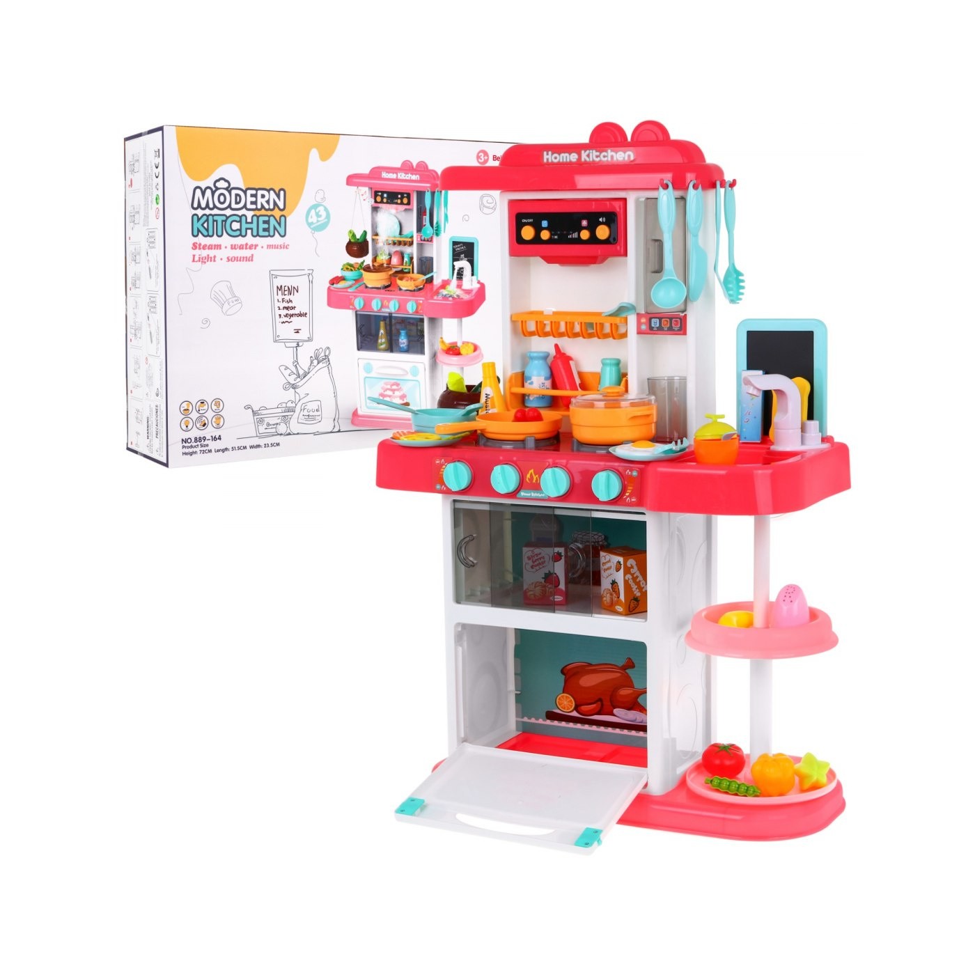 Kuchynský kútik Kuchyňa pre deti Ružový 43 ks. + Interaktívne efekty + Kohútik s vodou