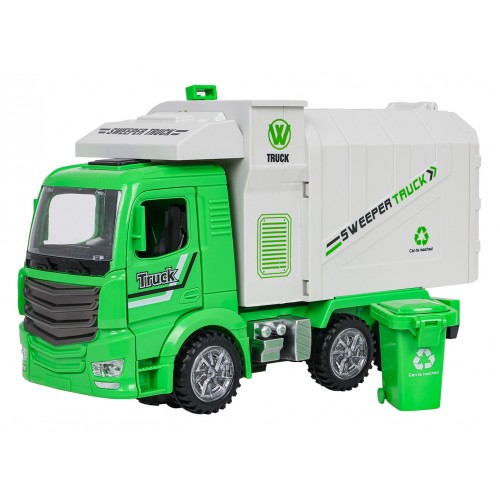 Smetiarske auto so zelenými svetlami a zvukmi