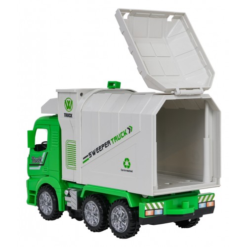 Smetiarske auto so zelenými svetlami a zvukmi