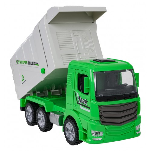 Smetiarske auto so zelenými svetlami a zvukmi