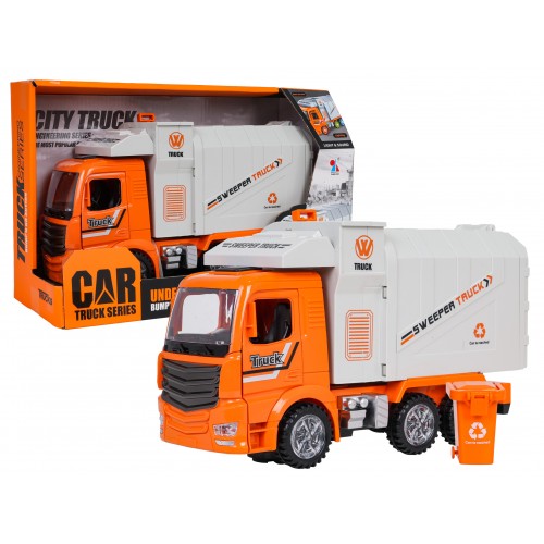 Smetiarske auto s oranžovými svetlami a zvukmi