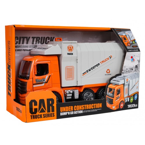 Smetiarske auto s oranžovými svetlami a zvukmi