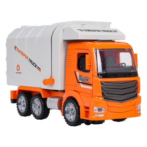 Smetiarske auto s oranžovými svetlami a zvukmi