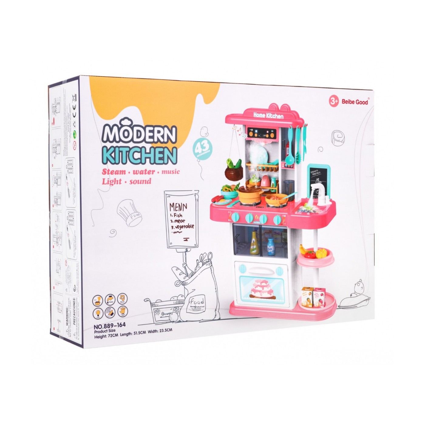 Kuchynský kútik Kuchyňa pre deti Ružový 43 ks. + Interaktívne efekty + Kohútik s vodou