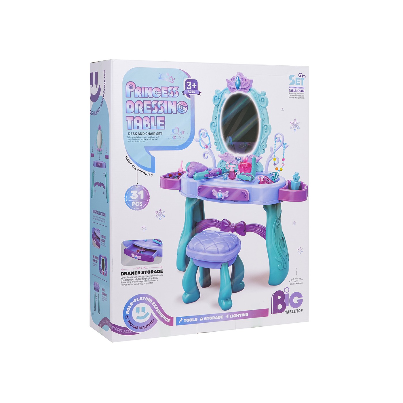 Fialový toaletný stolík Magic Princess