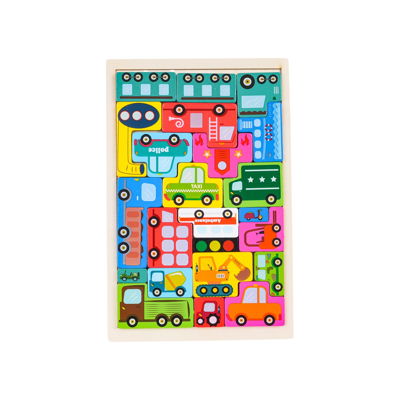 Súprava skladačiek drevených vozidiel