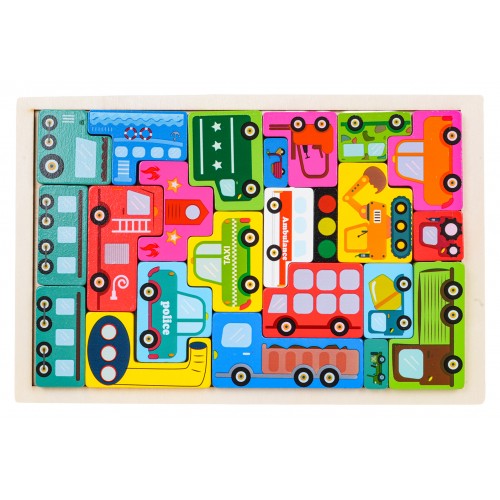 Súprava skladačiek drevených vozidiel