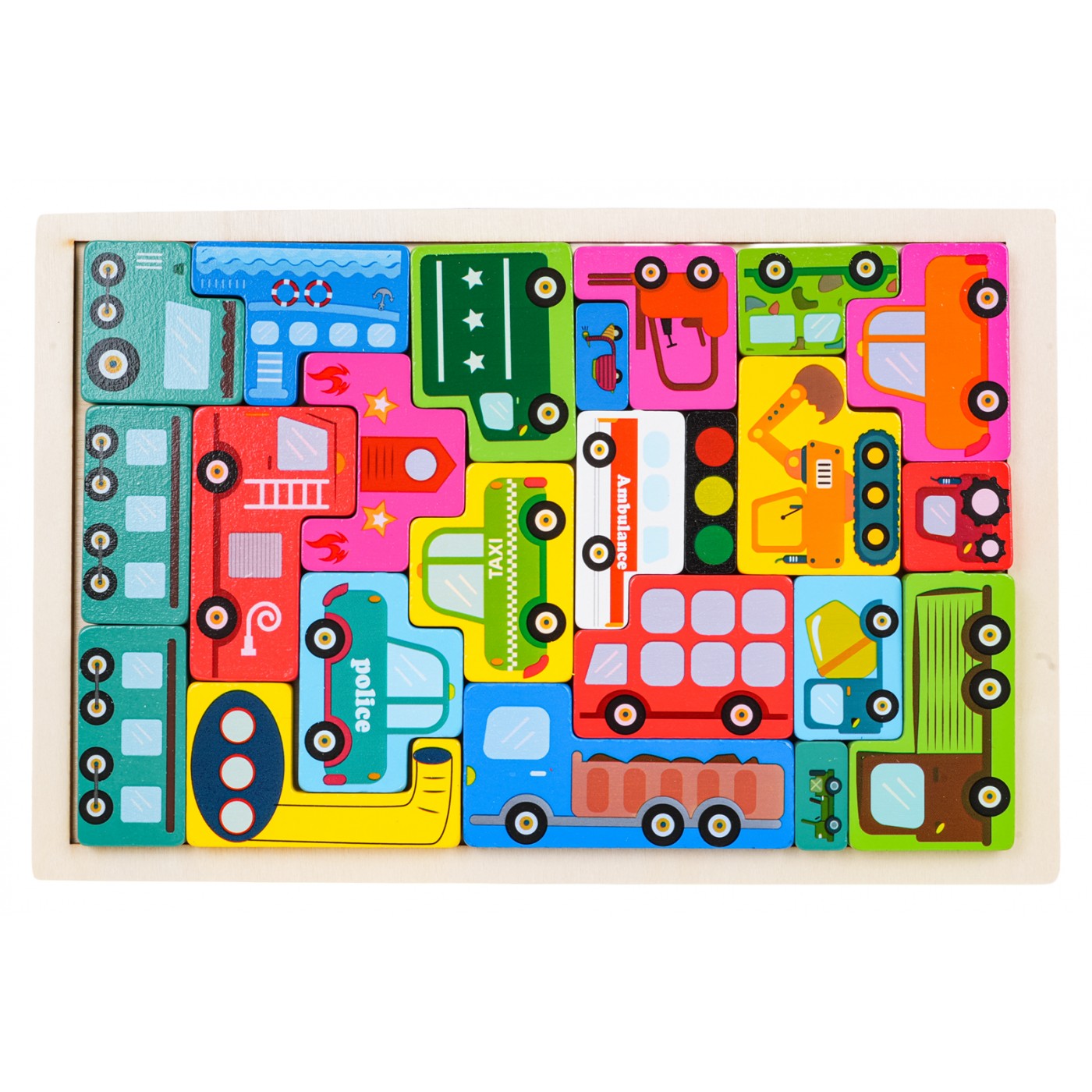 Súprava skladačiek drevených vozidiel