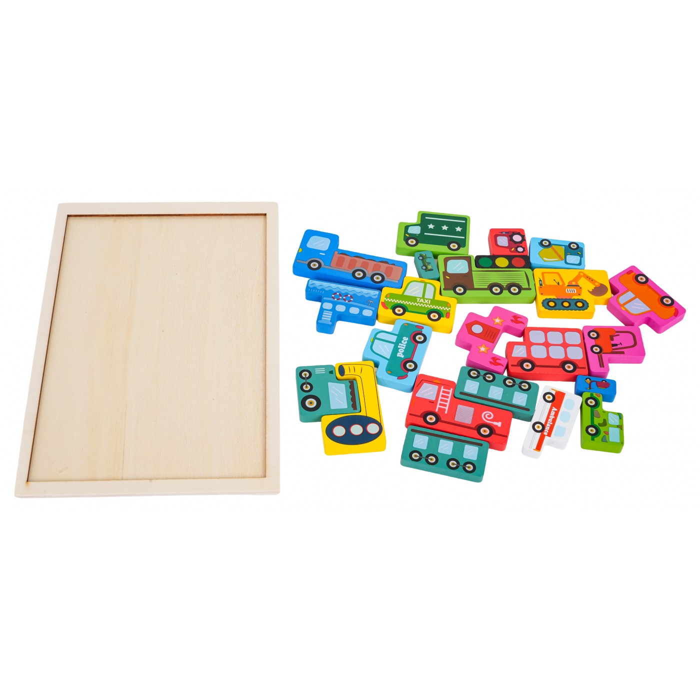 Súprava skladačiek drevených vozidiel