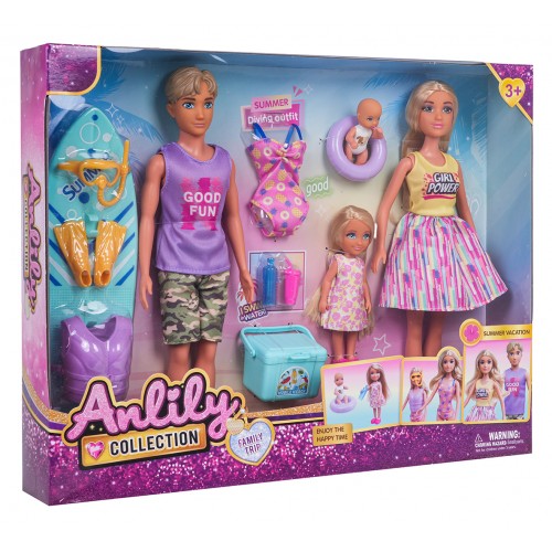 Súprava bábik, rodinka na dovolenke + doplnky
