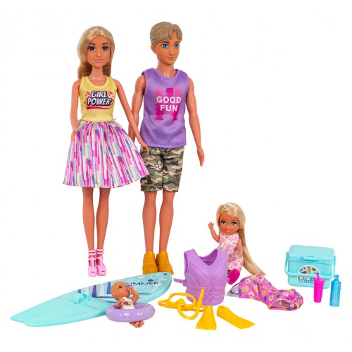 Súprava bábik, rodinka na dovolenke + doplnky