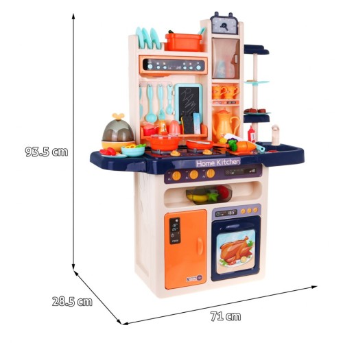 Štýlová modrá Kuchyňa pre deti 3+ Kohútik s vodou + Interaktívny horák s parou + Audio panel 65 ks.