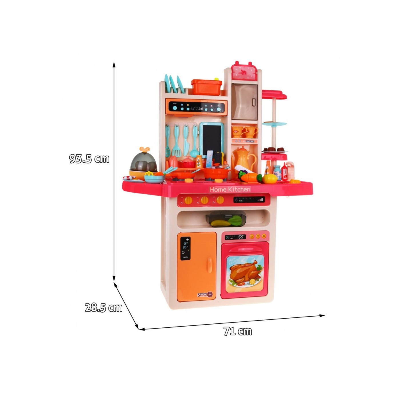 Štýlová ružová Kuchyňa pre deti 3+ Kohútik s vodou + Interaktívny horák s parou + Audio panel 65 ks.