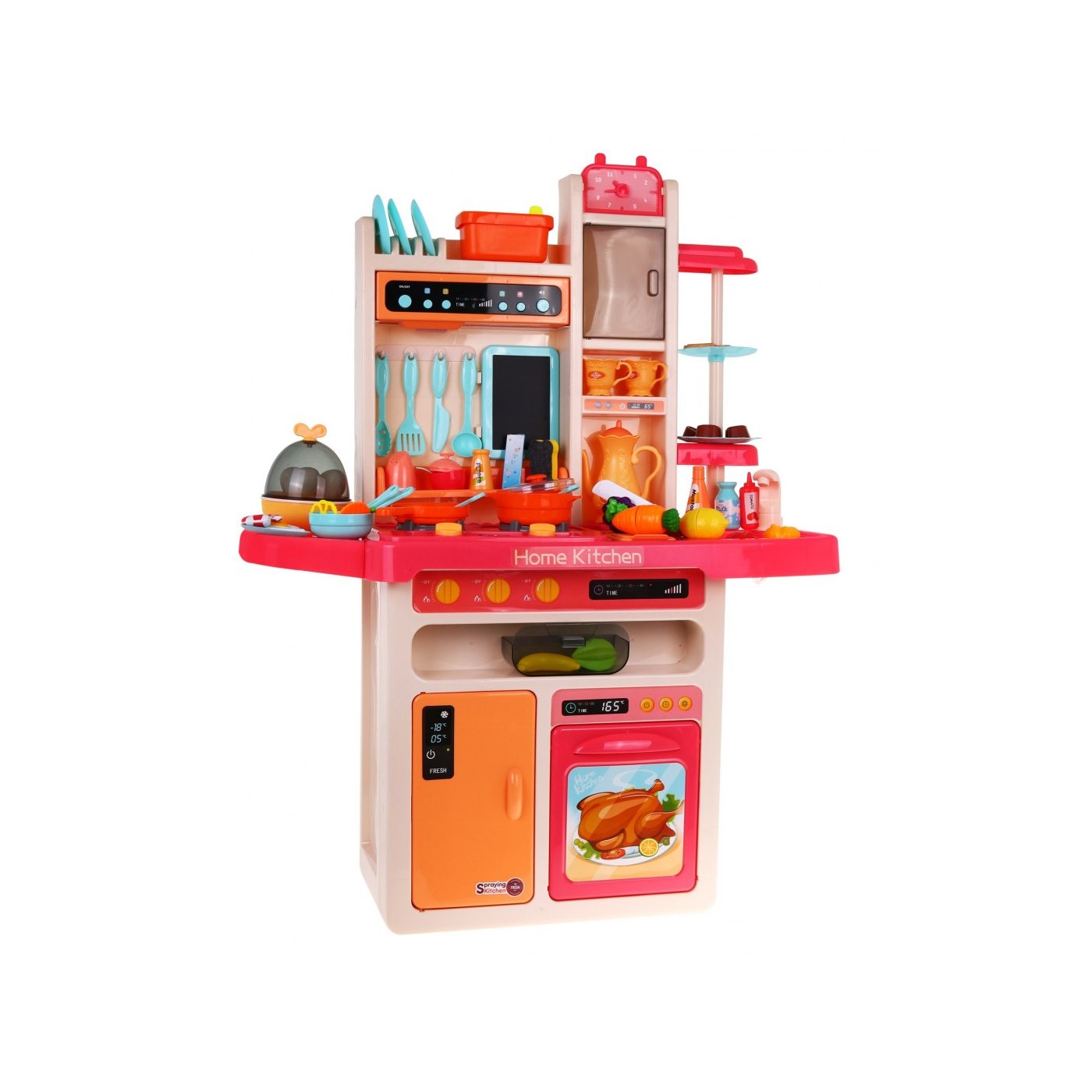 Štýlová ružová Kuchyňa pre deti 3+ Kohútik s vodou + Interaktívny horák s parou + Audio panel 65 ks.